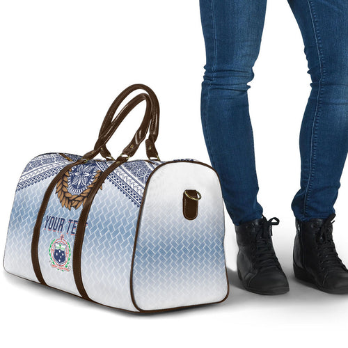 Manu Samoa Rugby Custom White Travel Bag ʻIe Toga Pattern With Brown Ula fala