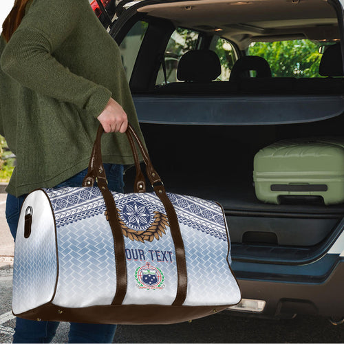 Manu Samoa Rugby Custom White Travel Bag ʻIe Toga Pattern With Brown Ula fala