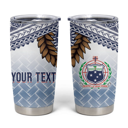 Manu Samoa Rugby Custom White Tumbler Cup ʻIe Toga Pattern With Brown Ula fala