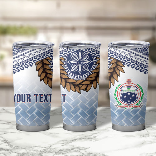 Manu Samoa Rugby Custom White Tumbler Cup ʻIe Toga Pattern With Brown Ula fala