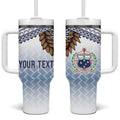 Manu Samoa Rugby Custom White Tumbler With Handle ʻIe Toga Pattern With Brown Ula fala