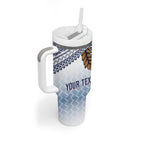 Manu Samoa Rugby Custom White Tumbler With Handle ʻIe Toga Pattern With Brown Ula fala
