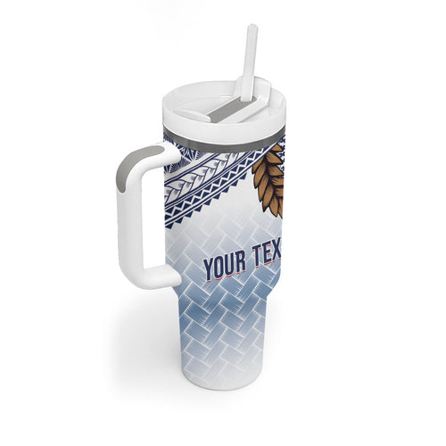 Manu Samoa Rugby Custom White Tumbler With Handle ʻIe Toga Pattern With Brown Ula fala