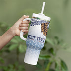 Manu Samoa Rugby Custom White Tumbler With Handle ʻIe Toga Pattern With Brown Ula fala