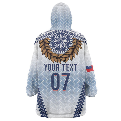 Manu Samoa Rugby Custom White Wearable Blanket Hoodie ʻIe Toga Pattern With Brown Ula fala