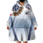 Manu Samoa Rugby Custom White Wearable Blanket Hoodie ʻIe Toga Pattern With Brown Ula fala