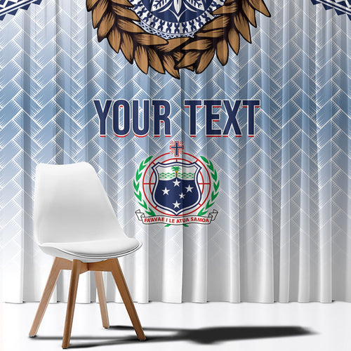 Manu Samoa Rugby Custom White Window Curtain ʻIe Toga Pattern With Brown Ula fala