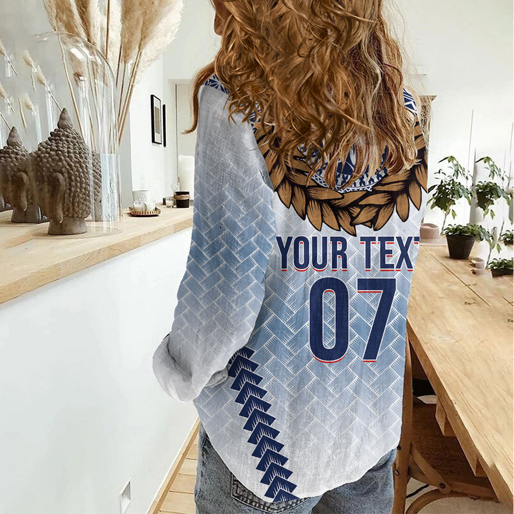 Manu Samoa Rugby Custom White Women Casual Shirt ʻIe Toga Pattern With Brown Ula fala