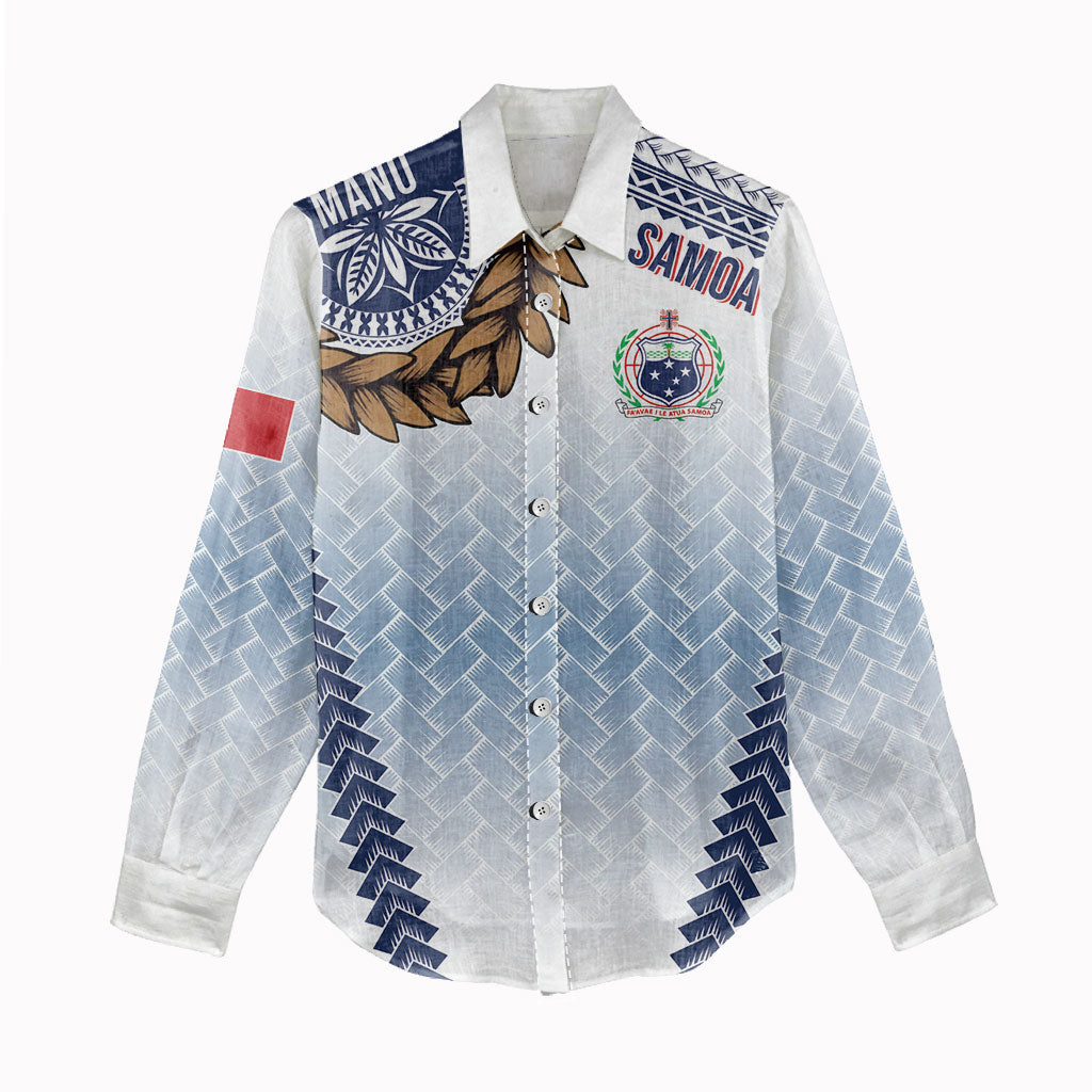 Manu Samoa Rugby Custom White Women Casual Shirt ʻIe Toga Pattern With Brown Ula fala