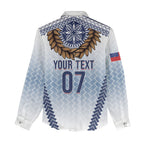 Manu Samoa Rugby Custom White Women Casual Shirt ʻIe Toga Pattern With Brown Ula fala