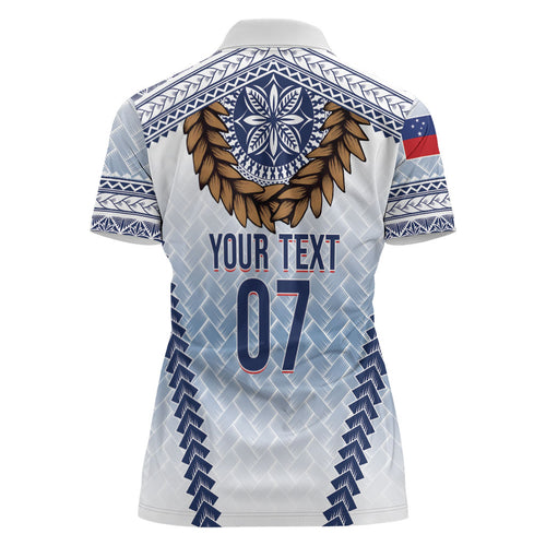 Manu Samoa Rugby Custom White Women Polo Shirt ʻIe Toga Pattern With Brown Ula fala