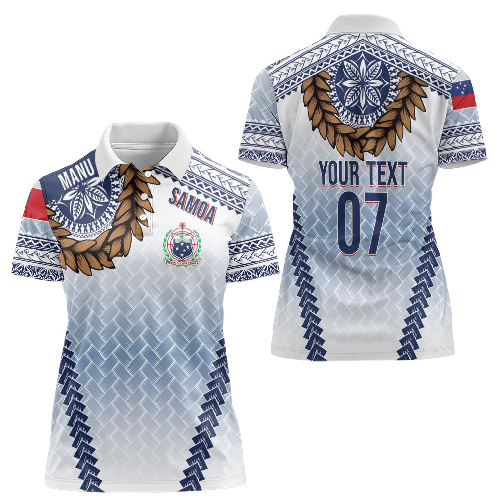 Manu Samoa Rugby Custom White Women Polo Shirt ʻIe Toga Pattern With Brown Ula fala