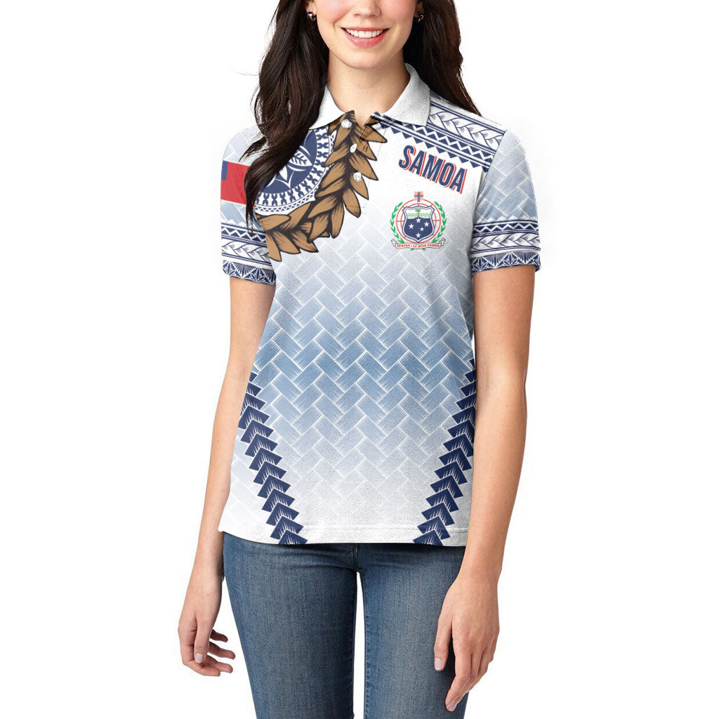Manu Samoa Rugby Custom White Women Polo Shirt ʻIe Toga Pattern With Brown Ula fala
