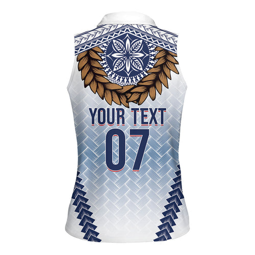 Manu Samoa Rugby Custom White Women Sleeveless Polo Shirt ʻIe Toga Pattern With Brown Ula fala