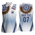 Manu Samoa Rugby Custom White Women Sleeveless Polo Shirt ʻIe Toga Pattern With Brown Ula fala