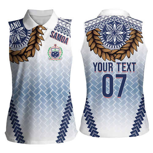 Manu Samoa Rugby Custom White Women Sleeveless Polo Shirt ʻIe Toga Pattern With Brown Ula fala