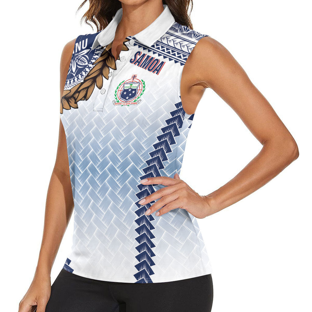 Manu Samoa Rugby Custom White Women Sleeveless Polo Shirt ʻIe Toga Pattern With Brown Ula fala