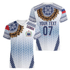 Manu Samoa Rugby Custom White Women V-Neck T-Shirt ʻIe Toga Pattern With Brown Ula fala
