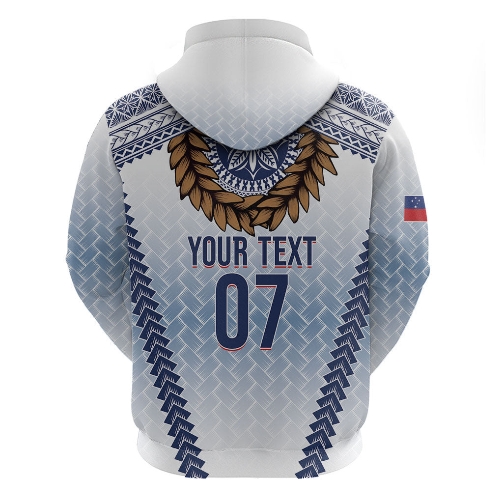 Manu Samoa Rugby Custom White Zip Hoodie ʻIe Toga Pattern With Brown Ula fala