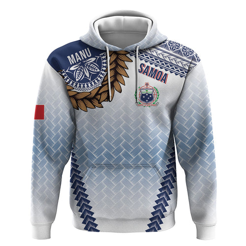 Manu Samoa Rugby Custom White Zip Hoodie ʻIe Toga Pattern With Brown Ula fala