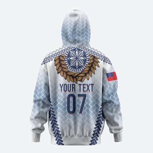 Manu Samoa Rugby Custom White Zip Hoodie ʻIe Toga Pattern With Brown Ula fala