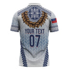 Manu Samoa Rugby Custom White Zipper Polo Shirt ʻIe Toga Pattern With Brown Ula fala