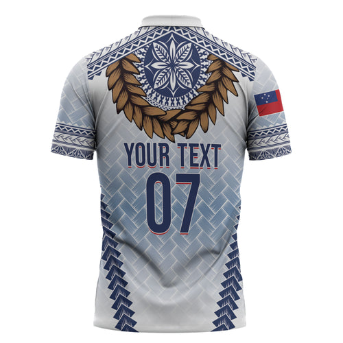 Manu Samoa Rugby Custom White Zipper Polo Shirt ʻIe Toga Pattern With Brown Ula fala