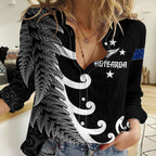 Personalised New Zealand Rugby Women Casual Shirt Aotearoa Silver Fern Koru Maori Style LT7