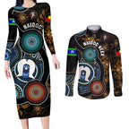 NAIDOC Week 2024 Aussie Aboriginal Couples Matching Long Sleeve Bodycon Dress and Long Sleeve Button Shirt Sparks of Fire