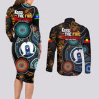 NAIDOC Week 2024 Aussie Aboriginal Couples Matching Long Sleeve Bodycon Dress and Long Sleeve Button Shirt Sparks of Fire
