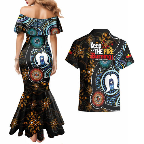 NAIDOC Week 2024 Aussie Aboriginal Couples Matching Mermaid Dress and Hawaiian Shirt Sparks of Fire