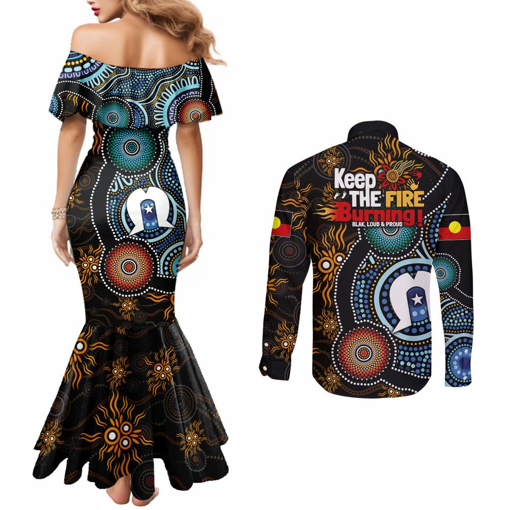 NAIDOC Week 2024 Aussie Aboriginal Couples Matching Mermaid Dress and Long Sleeve Button Shirt Sparks of Fire