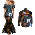 NAIDOC Week 2024 Aussie Aboriginal Couples Matching Mermaid Dress and Long Sleeve Button Shirt Sparks of Fire