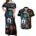 NAIDOC Week 2024 Aussie Aboriginal Couples Matching Off Shoulder Maxi Dress and Hawaiian Shirt Sparks of Fire