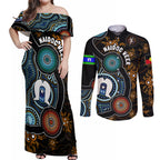 NAIDOC Week 2024 Aussie Aboriginal Couples Matching Off Shoulder Maxi Dress and Long Sleeve Button Shirt Sparks of Fire