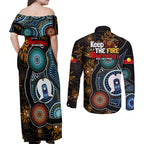 NAIDOC Week 2024 Aussie Aboriginal Couples Matching Off Shoulder Maxi Dress and Long Sleeve Button Shirt Sparks of Fire