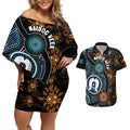 NAIDOC Week 2024 Aussie Aboriginal Couples Matching Off Shoulder Short Dress and Hawaiian Shirt Sparks of Fire