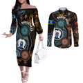 NAIDOC Week 2024 Aussie Aboriginal Couples Matching Off The Shoulder Long Sleeve Dress and Long Sleeve Button Shirt Sparks of Fire