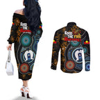 NAIDOC Week 2024 Aussie Aboriginal Couples Matching Off The Shoulder Long Sleeve Dress and Long Sleeve Button Shirt Sparks of Fire