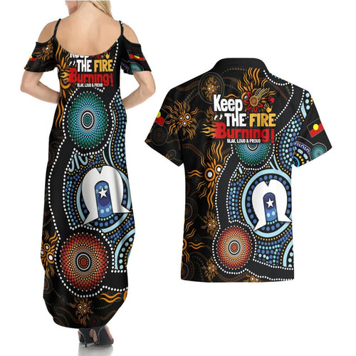 NAIDOC Week 2024 Aussie Aboriginal Couples Matching Summer Maxi Dress and Hawaiian Shirt Sparks of Fire