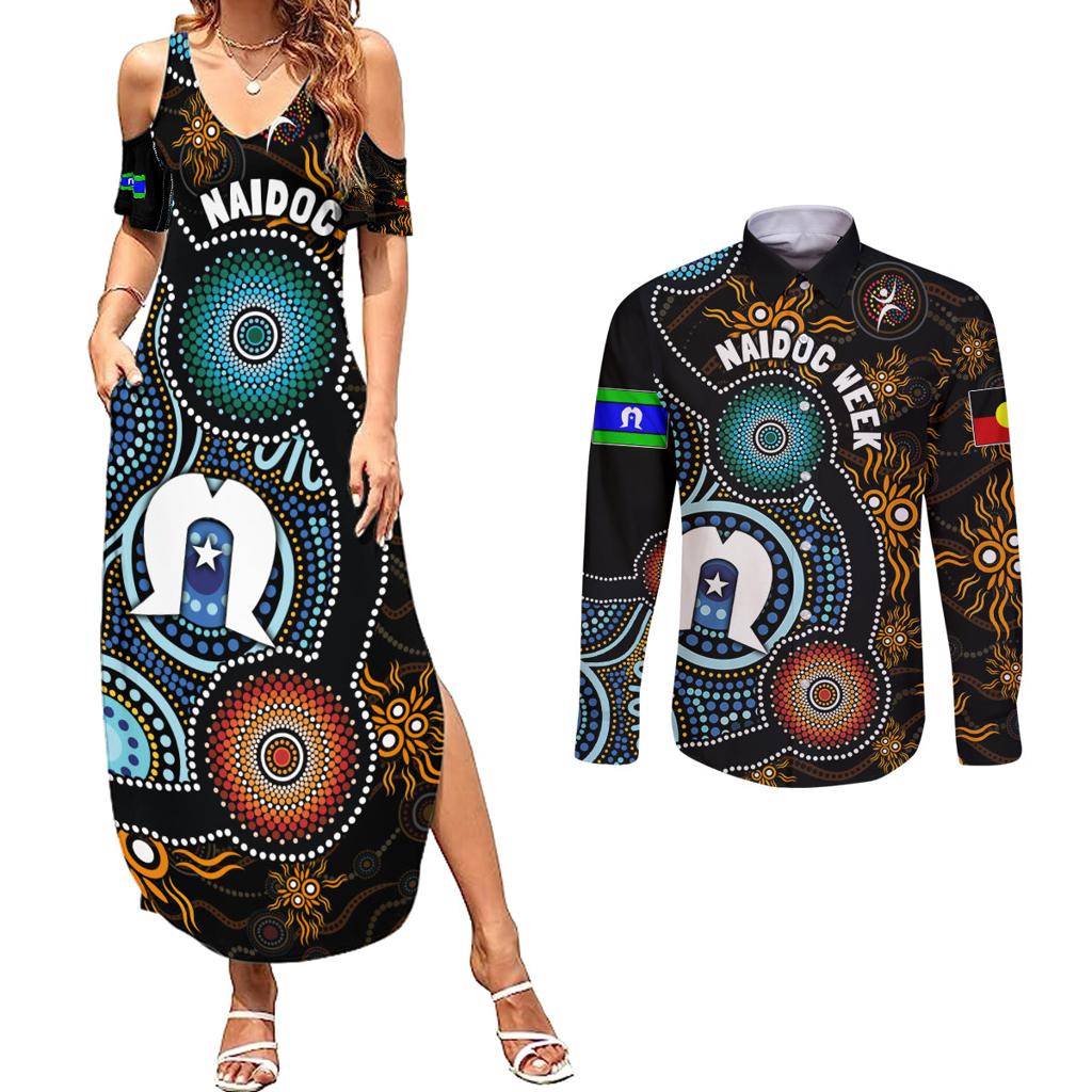 NAIDOC Week 2024 Aussie Aboriginal Couples Matching Summer Maxi Dress and Long Sleeve Button Shirt Sparks of Fire