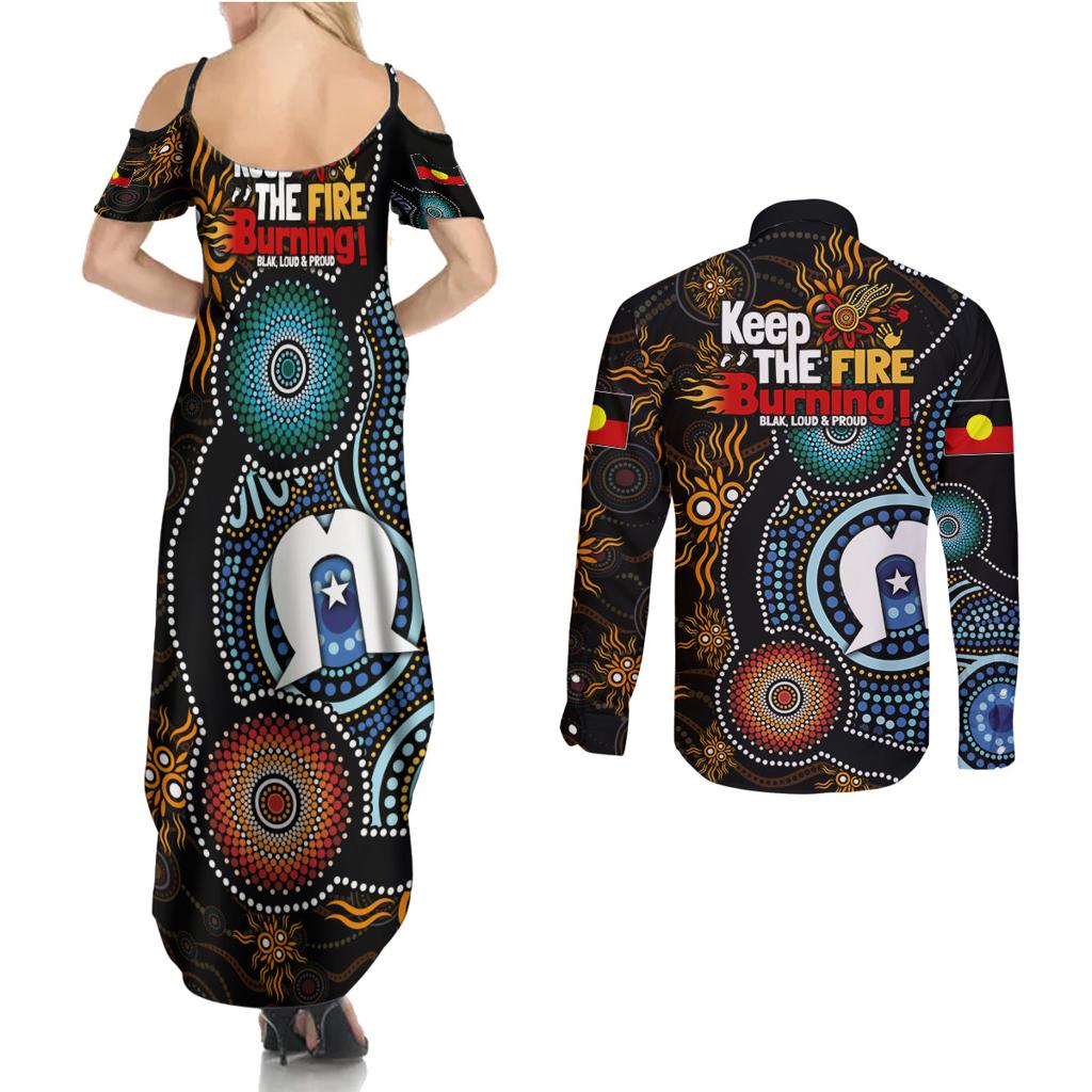 NAIDOC Week 2024 Aussie Aboriginal Couples Matching Summer Maxi Dress and Long Sleeve Button Shirt Sparks of Fire