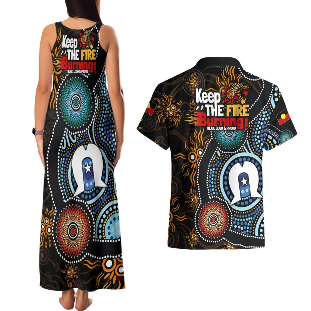 NAIDOC Week 2024 Aussie Aboriginal Couples Matching Tank Maxi Dress and Hawaiian Shirt Sparks of Fire