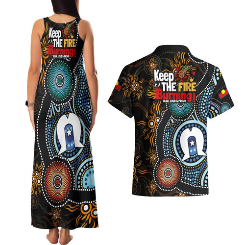 NAIDOC Week 2024 Aussie Aboriginal Couples Matching Tank Maxi Dress and Hawaiian Shirt Sparks of Fire