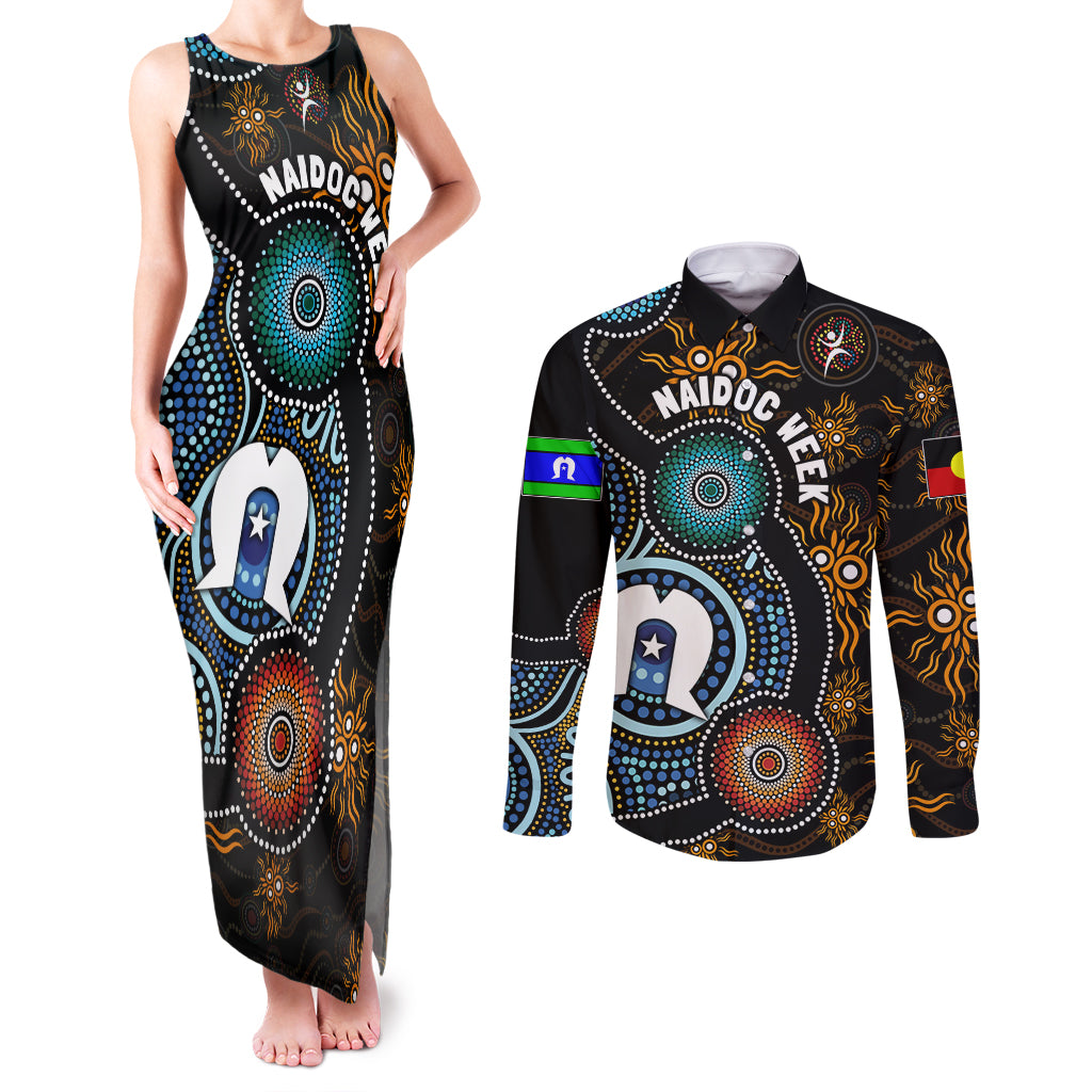 NAIDOC Week 2024 Aussie Aboriginal Couples Matching Tank Maxi Dress and Long Sleeve Button Shirt Sparks of Fire