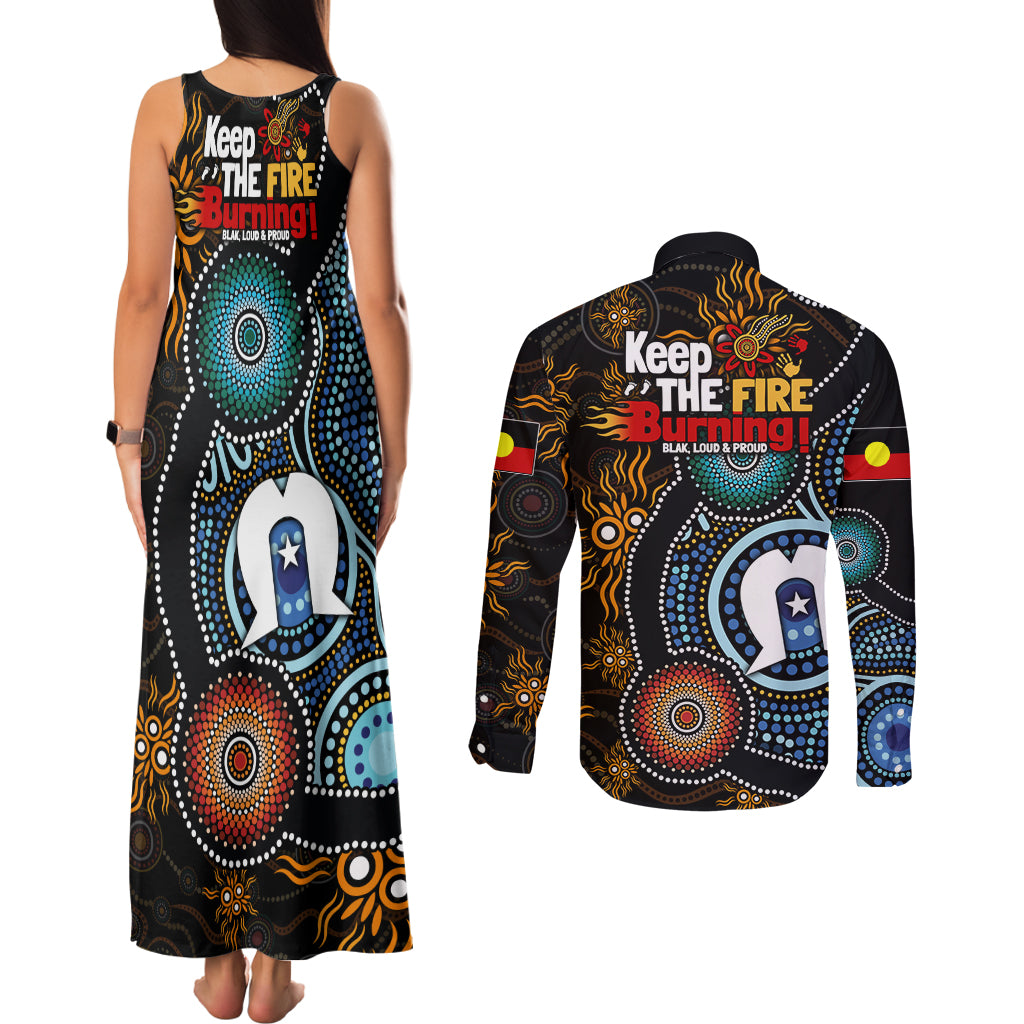 NAIDOC Week 2024 Aussie Aboriginal Couples Matching Tank Maxi Dress and Long Sleeve Button Shirt Sparks of Fire