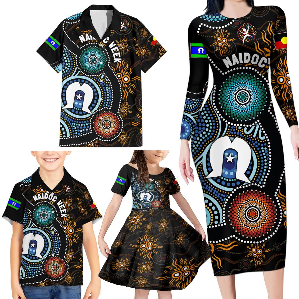 NAIDOC Week 2024 Aussie Aboriginal Family Matching Long Sleeve Bodycon Dress and Hawaiian Shirt Sparks of Fire