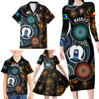 NAIDOC Week 2024 Aussie Aboriginal Family Matching Long Sleeve Bodycon Dress and Hawaiian Shirt Sparks of Fire
