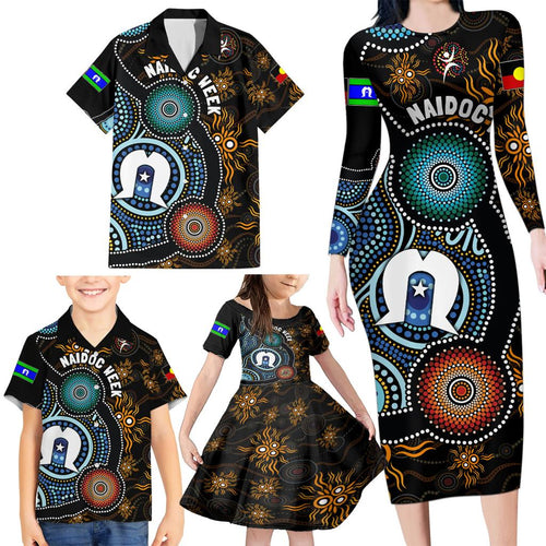 NAIDOC Week 2024 Aussie Aboriginal Family Matching Long Sleeve Bodycon Dress and Hawaiian Shirt Sparks of Fire