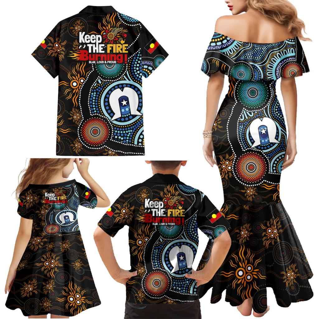 NAIDOC Week 2024 Aussie Aboriginal Family Matching Mermaid Dress and Hawaiian Shirt Sparks of Fire